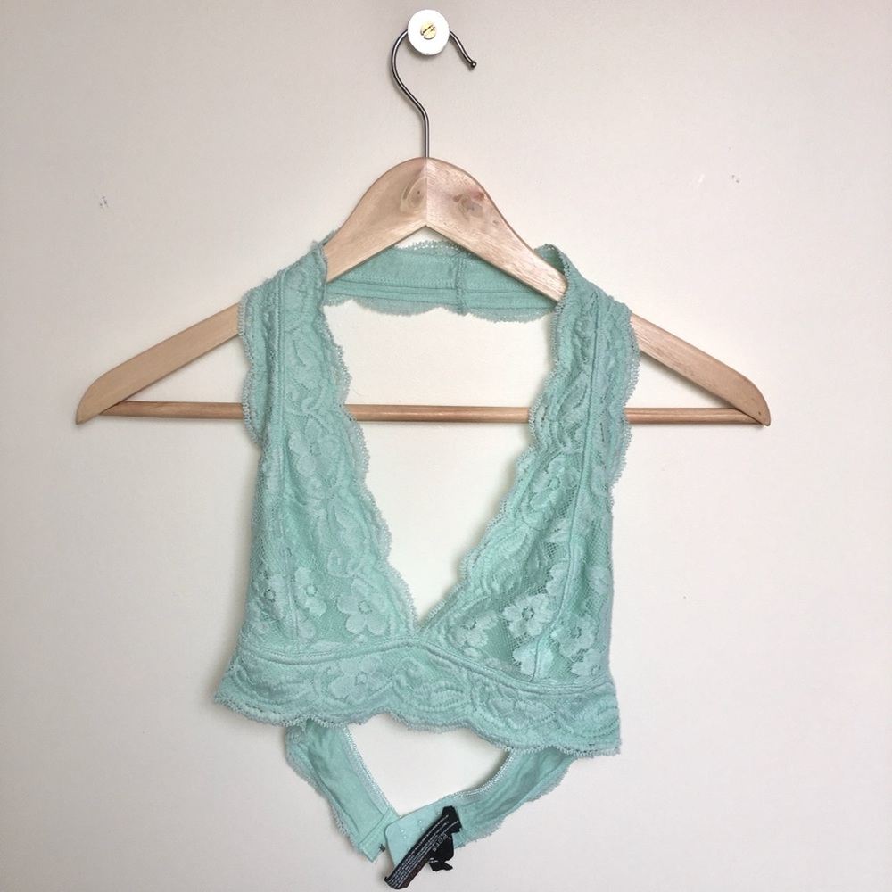 uo mint green lace halter bralette